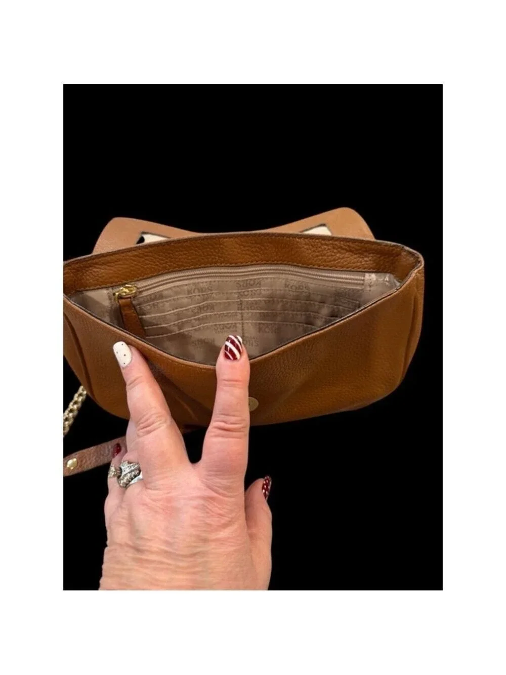 Michael Kors Brown Leather Convertible Crossbody Shoulder Bag Gold Chain